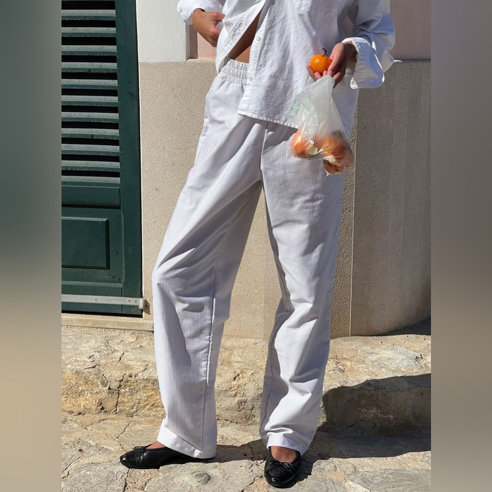 Djerf Avenue White Pinstripe Relaxed Pants